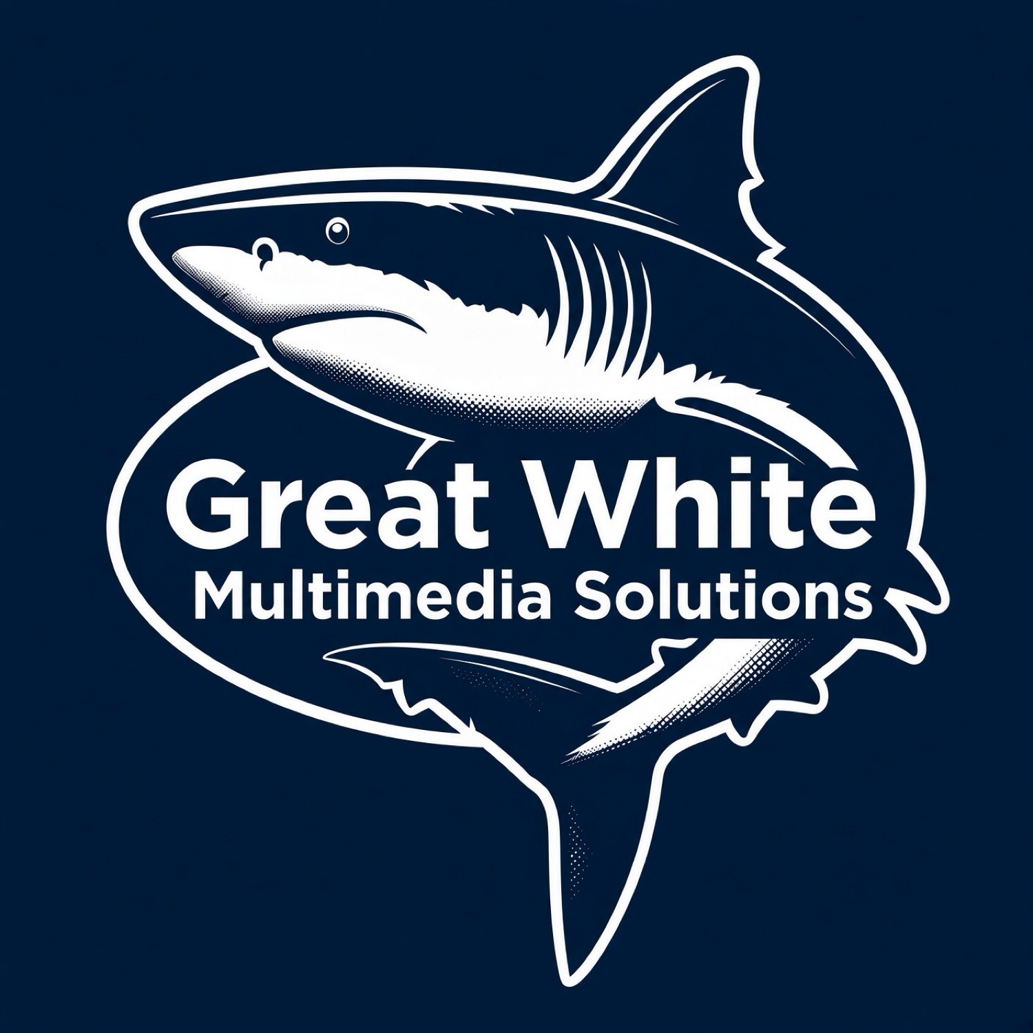 Great White Multimedia Solutions mark: a great white shark circling the company name — Longview, Texas local SEO and website studio